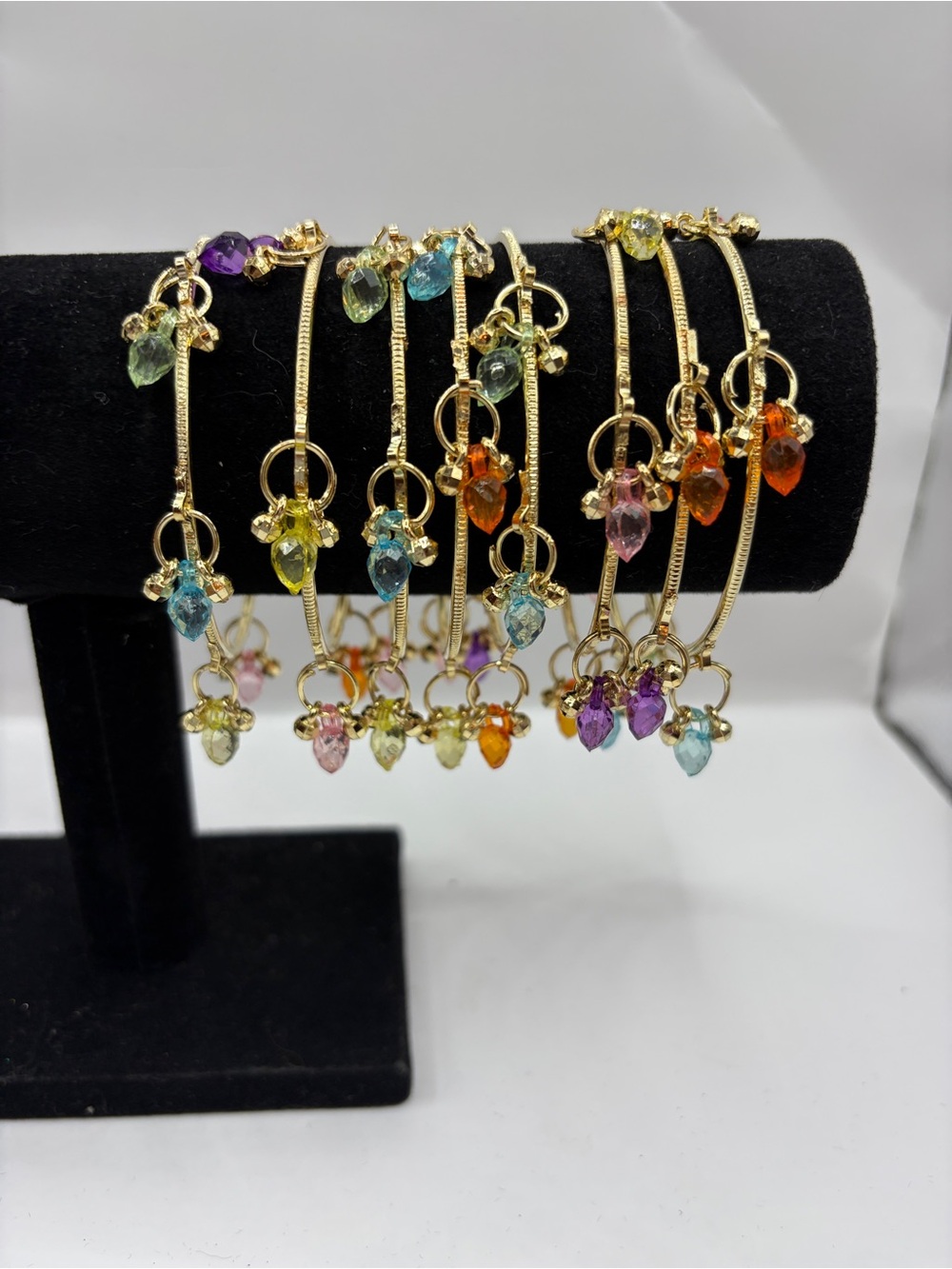 Kashmiri Gold-Tone Multicolor Crystal Drop Bangle Bracelet